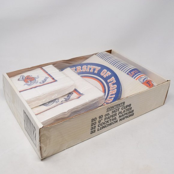 Vintage UF Florida Gators Paper Plate Cup Napkin Set Sealed Tailgate Albert - Picture 2 of 9